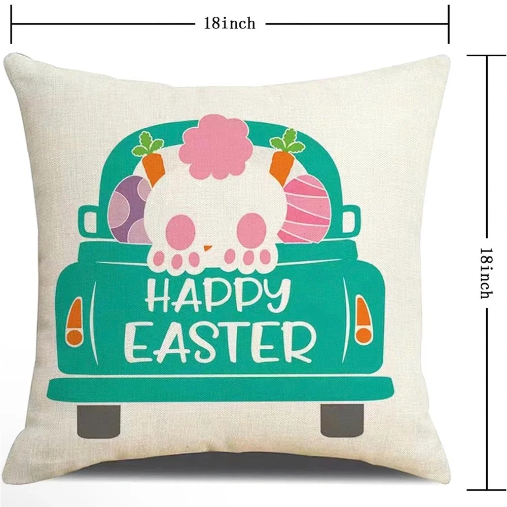Easter Bunny Holiday Throw Pillow Covers - 18”x18” Set of 4
